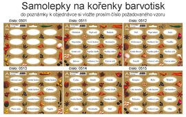 Samolepky na koenky barvotisk, 0501-0521             (tvar elipsy -  6cm x  v 3,3cm)