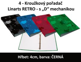 Poada 4kroukov LINARTS Retro A4, ern, lamino &quot;D&quot; mechanika, 4cm, 5735C