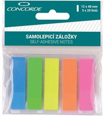 Zloky samolepc CONCORDE - neon - 12x48mm, 5x20 plastovch list, A0979