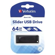 USB flash disk,Verbatim, USB 2.0, 64GB, Slider, ern, 98698, USB A, s vsuvnm konektorem