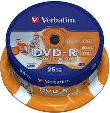 DVD-R VERBATIM Printable 43538 25-pack, 4.7GB, 16x, 12cm