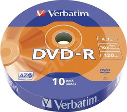 Verbatim DVD-R, 43729, DataLife, 10-pack, 4.7GB, 16x, 12cm, Matt Silver, wrap, Azo+, pro a