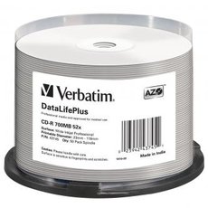 Verbatim CD-R, 43745, DataLifePlus Wide Inkjet Printable, 50-pack, 700MB, 52X, 80min., 12cm, spindle