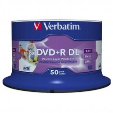 Verbatim DVD+R DL, Double Layer Wide Inkjet Printable, 43703, 8.5GB, 8X, spindle, 50-pack, 12cm, pro