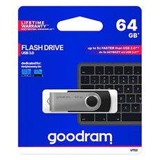 Goodram USB flash disk, USB 3.0, 64GB, UTS3, ern, UTS3-0640K0R11, USB A, s otonou krytkou