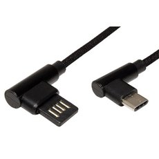 USB kabel (2.0), USB A samec - USB C samec, 3m, kulat, ern, plastic bag, lomen konektory 90&amp;