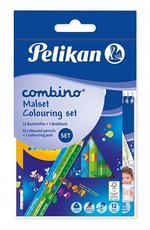 Sada Pastelky PELIKAN Combino+ omalovnky 12 barev, trojhrann, nelmav          00812726