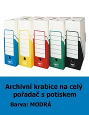 Krabice archivan na cel poada HIT, modr s potiskem, 33x30x10cm, 261.01