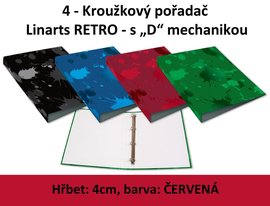 Poada 4kroukov LINARTS Retro A4, erven, lamino &quot;D&quot; mechanika, 4cm, 5735CV