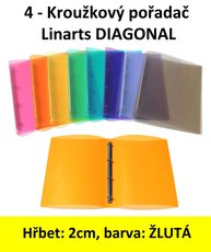 Pořadač 4kroužkový LINARTS Diagonal A5, žlutý, PP, 2cm