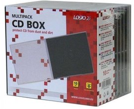 Box na 1 ks CD, prhledn, ern tray, Logo, 10,4 mm, 10-pack