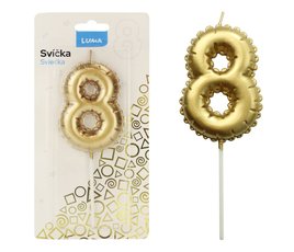Svíčka č. 8 balónek ZLATÝ 8cm