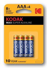 Baterie jednorzov alkalick, tukov, AAA, 1.5V, Kodak, blistr, 4-pack, KOD-LR3MAX, Alkaline Max