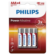 Baterie alkalick, AAA (LR03), AAA, 1.5V, PHILIPS, blistr, 4-pack, LR03P4B/10, Power Alkaline