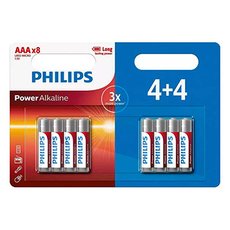 Baterie alkalick, AAA (LR03), AAA, 1.5V, PHILIPS, blistr, 8-pack, LR03P8BP/10, Power Alkaline, 4+4