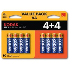 Baterie jednorzov alkalick, tukov, AA, 1.5V, Kodak, blistr, 8-pack, KOD-LR6MAXBL8, Alkaline Max