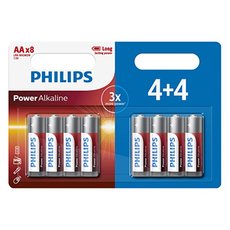 Baterie alkalick, AA (LR6), AA, 1.5V, PHILIPS, blistr, 8-pack, LR06P8BP/10, Power Alkaline, 4+4