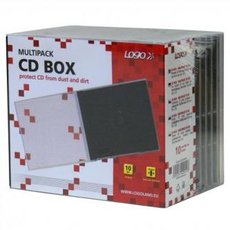 Box na 1 ks CD, prhledn, ern tray, Logo, 10,4 mm, 10-pack, DOPRODEJ