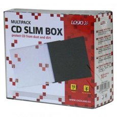 Box na 1 ks CD, prhledn, ern tray, tenk, Logo, 5,2mm, 10-pack
