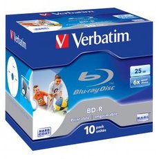 Verbatim BD-R, Single Layer Printable ScratchGuard Plus, 25GB, jewel box, 43713, 6x, 10-pack, pro ar