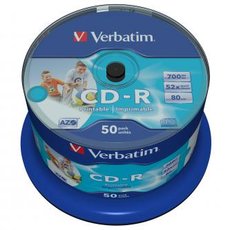 Verbatim CD-R, 43438, AZO Wide Inkjet Printable - No ID Branded, 50-pack, 700MB, 52x, 80min., 12cm,