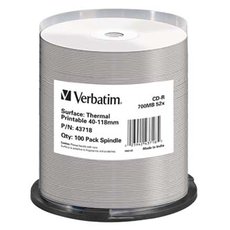 Verbatim CD-R, 43718, Thermal Printable - No ID Brand, 100-pack, 700MB, 52x, 80min., 12cm, spindle,