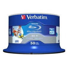 Verbatim BD-R SL, Hard Coat protective layer Wide Inkjet Printable, 25GB, Spindle, 43812, 6x, 50-pac