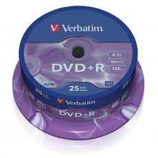 Verbatim DVD+R, Matt Silver, 43500, 4.7GB, 16x, spindle, 25-pack, bez monosti potisku, 12cm, pro ar