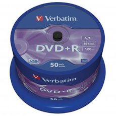 Verbatim DVD+R, Matt Silver, 43550, 4.7GB, 16x, spindle, 50-pack, bez monosti potisku, 12cm, pro ar