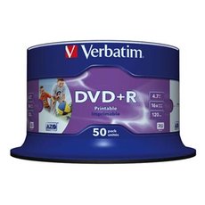 Verbatim DVD+R, Wide Inkjet Printable No ID Brand, 43512, 4.7GB, 16x, spindle, 50-pack, 12cm, pro ar