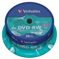 Verbatim DVD-RW, Matt Silver, 43639, 4.7GB, 4x, spindle, 25-pack, bez monosti potisku, 12cm, pro ar