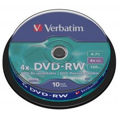 Verbatim DVD-RW, Matt Silver, 43552, 4.7GB, 4x, spindle, 10-pack, bez monosti potisku, 12cm, pro ar