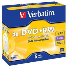 Verbatim DVD+RW, Matt Silver, 43229, 4.7GB, 4x, jewel box, 5-pack, bez monosti potisku, 12cm, pro a