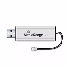 MediaRange USB flash disk, USB USB 3.0 (3.2 Gen 1), 16GB, stbrn, MR915, USB A, s poutkem, vysouva