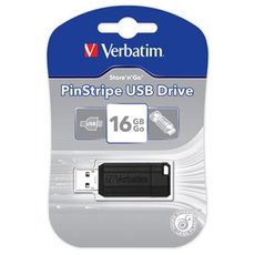 Verbatim USB flash disk, USB 2.0, 16GB, PinStripe, Store N Go, ern, 49063, USB A, s vsuvnm konek