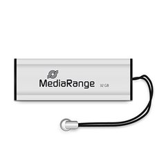 MediaRange USB flash disk, USB USB 3.0 (3.2 Gen 1), 32GB, stbrn, MR916, USB A, s poutkem, vysouva