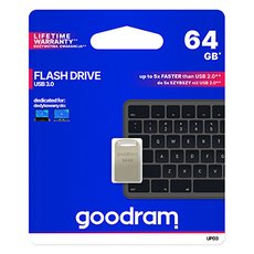 Goodram USB flash disk, USB 3.0, 64GB, UPO3, stbrn, UPO3-0640S0R11, USB A, s poutkem, DOPRODEJ