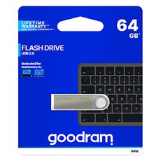 Goodram USB flash disk, USB 2.0, 64GB, UUN2, stbrn, UUN2-0640S0R11, USB A, s poutkem