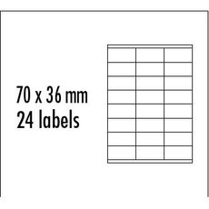 Logo etikety 70mm x 36mm, A4, matn, lut, 24 etikety, baleno po 10 ks, pro inkoustov a laserov t