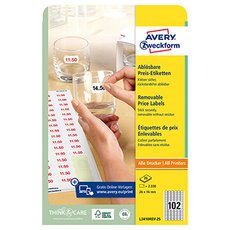 Avery Zweckform cenovky 26mm x 16mm, A4, bl, 102 etiket, snmateln, baleno po 25 ks, L3410REV-25,