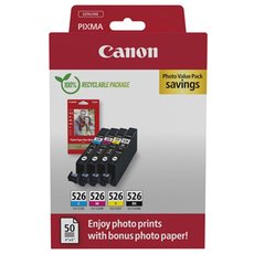 Canon originln ink CLI-526 CMYK, 4540B019, black/color, 4-pack C/M/Y/K + paper
