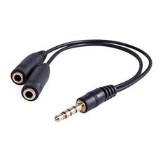 Audio redukce, Jack (3.5mm) samec 4-plov - 2x Jack (3.5mm) samice, 0.2 m, stereo, ern, Logo