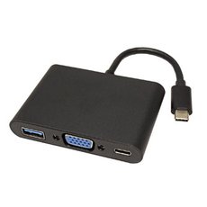 USB/Video pevodnk + HUB, DP Alt Mode, USB C samec - VGA (D-sub) samice + USB C samice (PD) + USB A