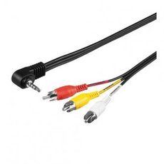 Audio/Video kabel Jack (3.5mm) samec - 3x CINCH samec, 1.5m, 4-plovy jack 90&amp;deg;, ern, Logo