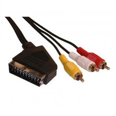 Video kabel SCART samec - 3x CINCH samec, 5m, ern, DOPRODEJ
