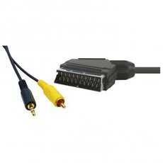 Video kabel SCART samec - CINCH samec + Jack (3.5mm) samec, 5m, ern, DOPRODEJ