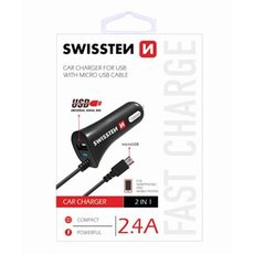 Adaptr do auta SWISSTEN 12W, 1 port, USB-A, kabel microUSB