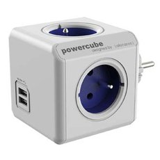 Rozboovac zsuvka 240V, CEE7 (vidlice) - POWERCUBE, 0.1m, ORIGINAL USB, modr, POWERCUBE, 4 zsuvk