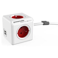 Sov kabel 230V prodluovac, CEE7 (vidlice) - POWERCUBE, 1.5m, EXTENDED USB, erven, POWERCUBE,