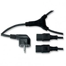 Sov kabel 230V napjec, CEE7 (vidlice) - C13 2x, 2m, VDE approved, ern, Logo, rozdvojka, DOPRO